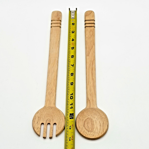 Vintage Winsome Wood Salad Spoon Fork Server 14" Long - Picture 7 of 8